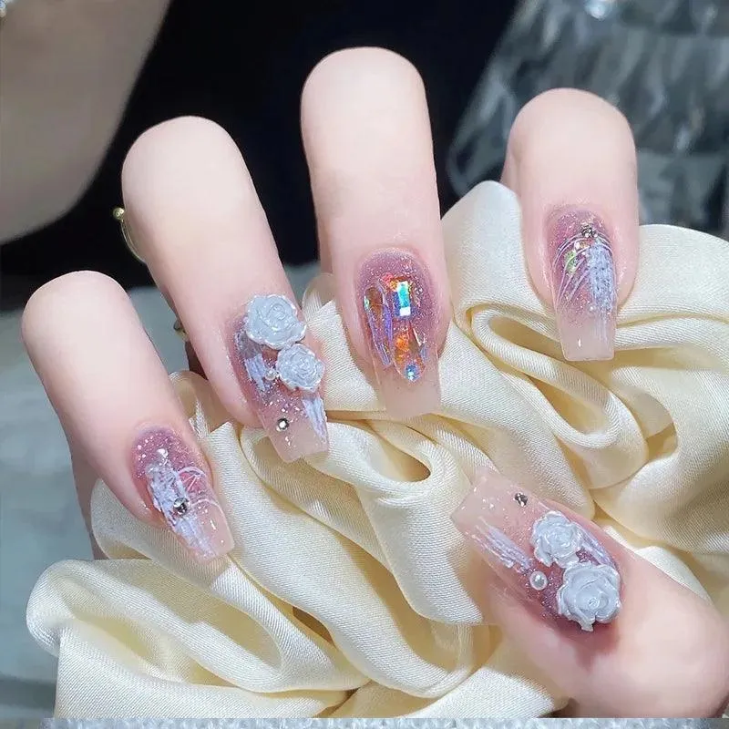 Sparkling Diamond False Nails Set: Glamorous 3D Designs