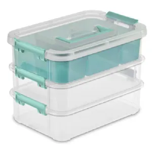 Sterilite 14138606 Stack & Carry 3 Layer Handle Box With Tray - Quantity of 6