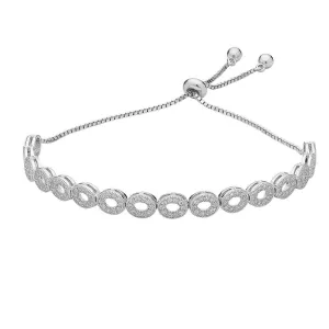 Sterling Silver Open Oval White Cubic Zirconia Bracelet