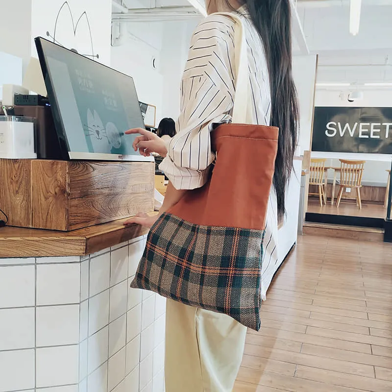 Stitching lattice canvas bag