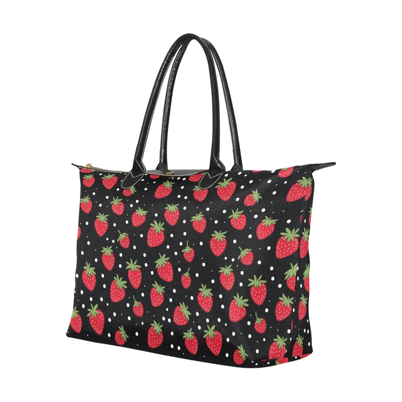 Strawberry Purse Handbag Women, Red Black Print Canvas and Leather Tote Cute Designer Accessory Bag Gift Ladies Purse