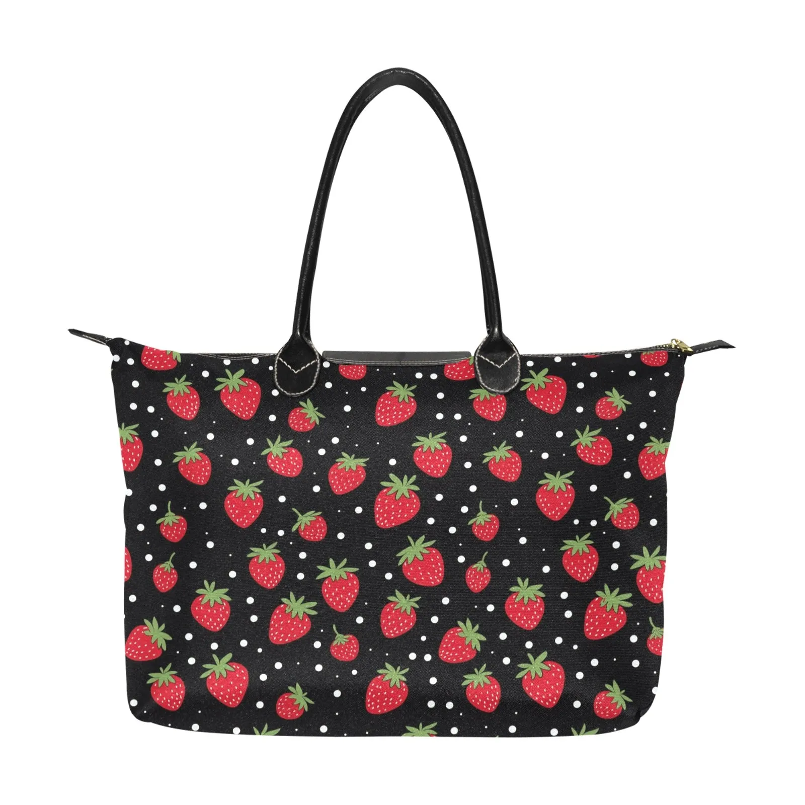 Strawberry Purse Handbag Women, Red Black Print Canvas and Leather Tote Cute Designer Accessory Bag Gift Ladies Purse