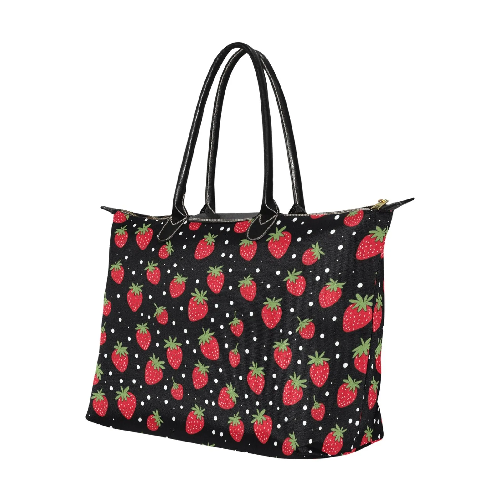 Strawberry Purse Handbag Women, Red Black Print Canvas and Leather Tote Cute Designer Accessory Bag Gift Ladies Purse