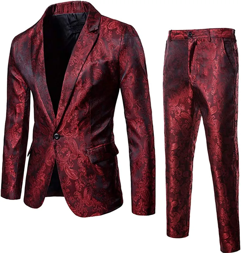 Striking Burgundy Men's 2 Piece Paisley Dress Suit