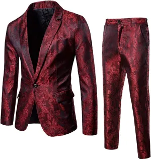 Striking Burgundy Men's 2 Piece Paisley Dress Suit