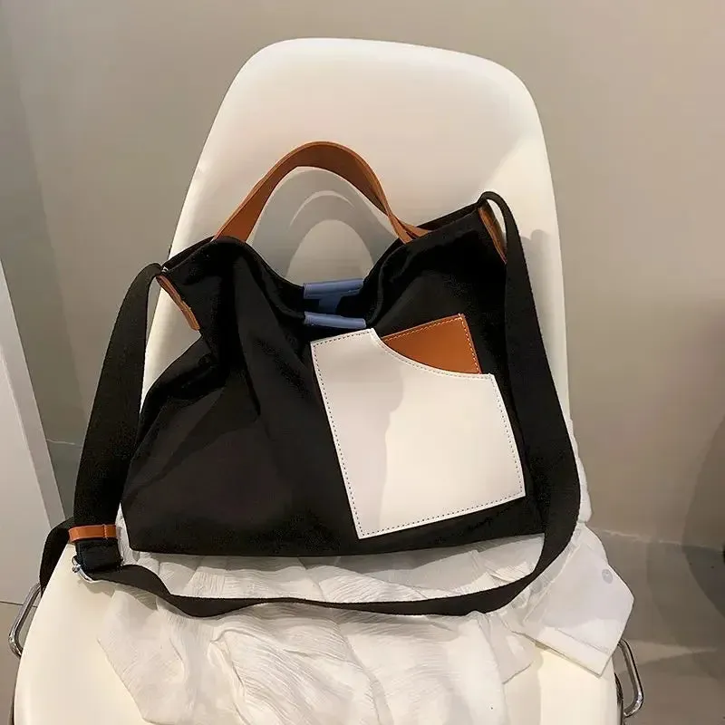 TAVIMART  -  Autumn Large Capacity Canvas Tote Bags Women Contrast Color Bucket Travel Bag Simple Fashion Shopper Shoulder Totes
