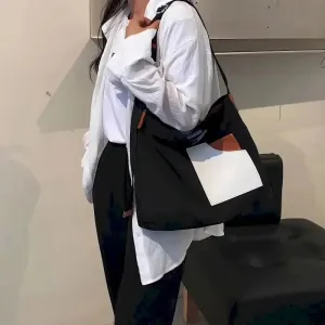 TAVIMART  -  Autumn Large Capacity Canvas Tote Bags Women Contrast Color Bucket Travel Bag Simple Fashion Shopper Shoulder Totes