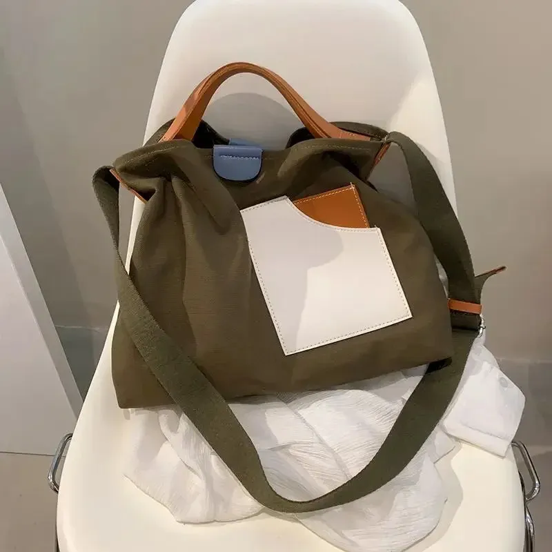 TAVIMART  -  Autumn Large Capacity Canvas Tote Bags Women Contrast Color Bucket Travel Bag Simple Fashion Shopper Shoulder Totes