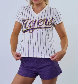 Tigers Pinstripe Baseball Tee
