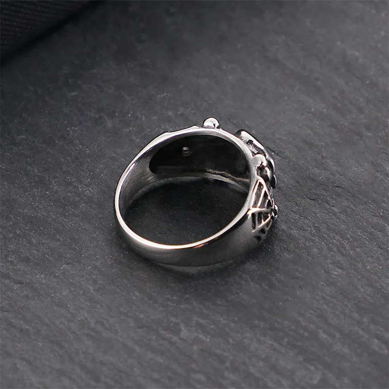 Titanium Steel Skull Punk Men's Ring - Bold European and American Style, Wholesale Available