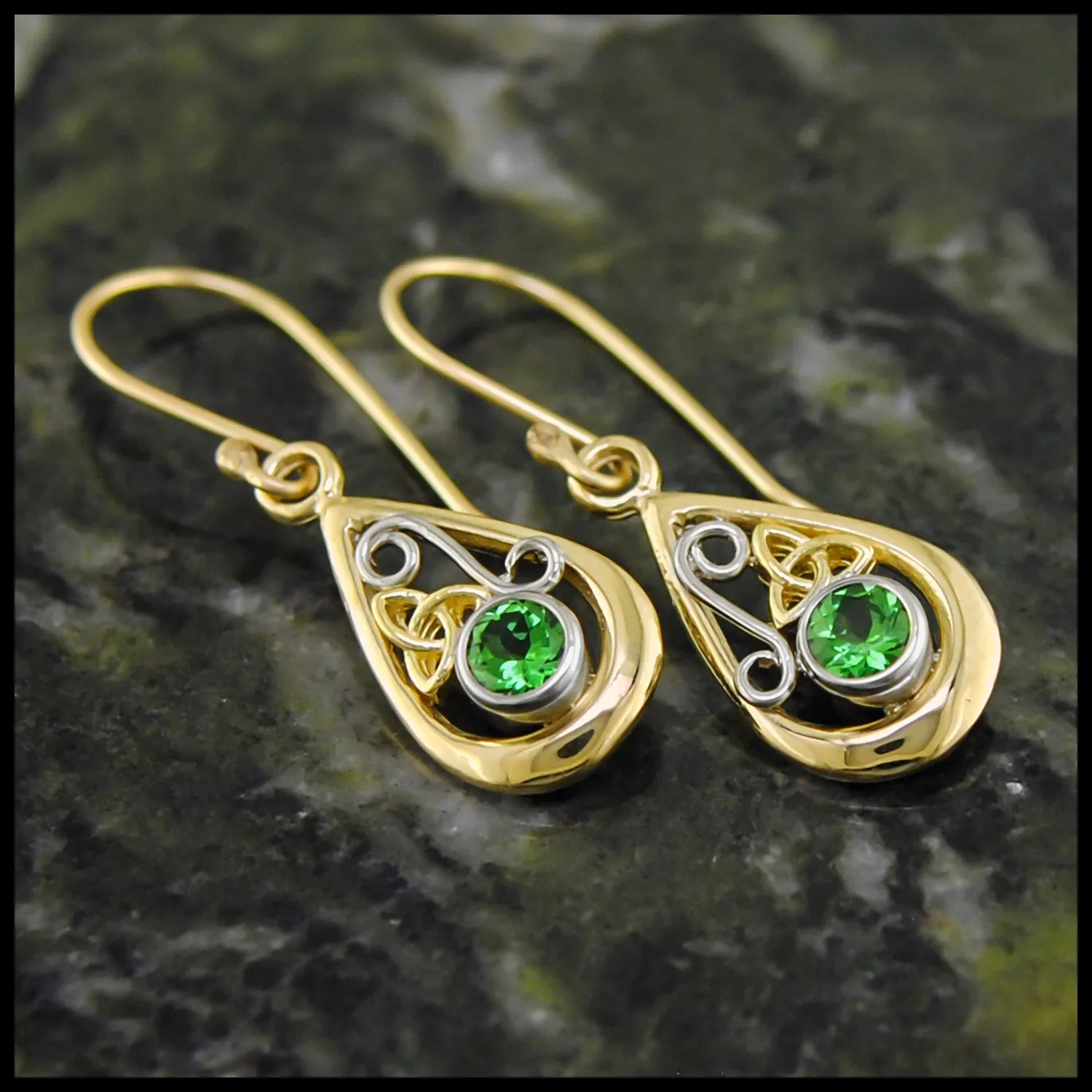 Tsavorite Drop Earrings in Gold