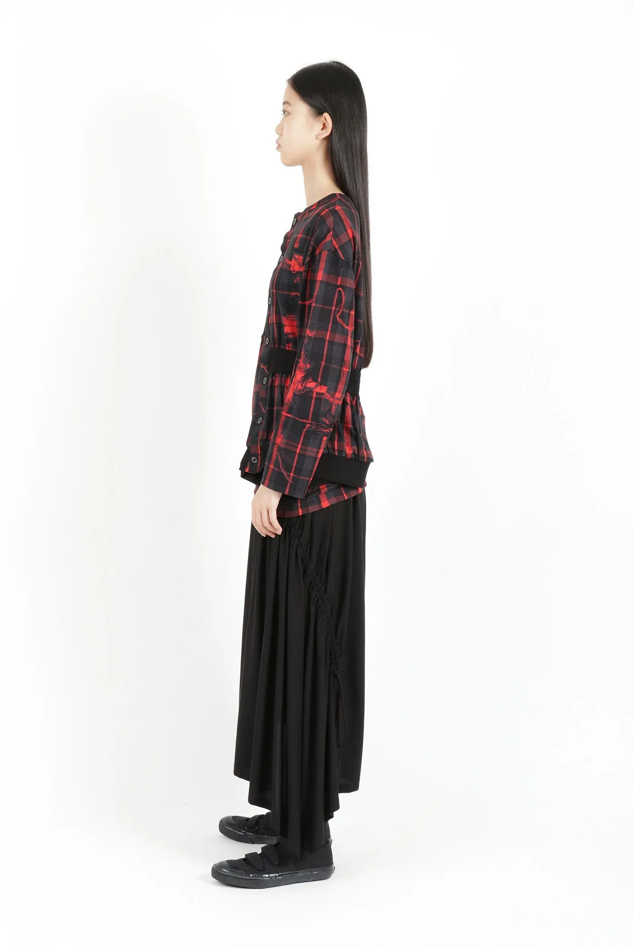 TWISTED CHECK DESIGN GATHER BLOUSE