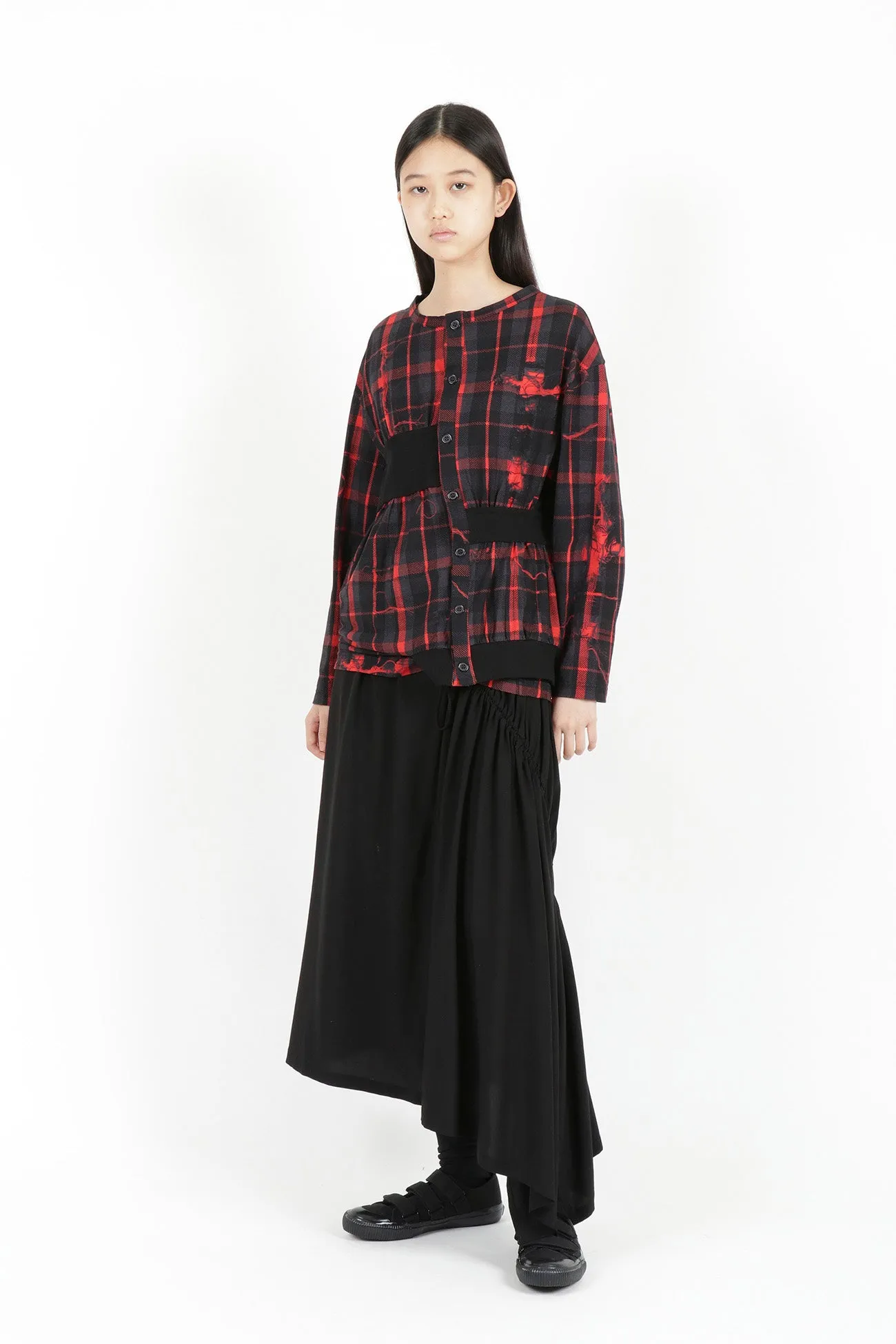 TWISTED CHECK DESIGN GATHER BLOUSE