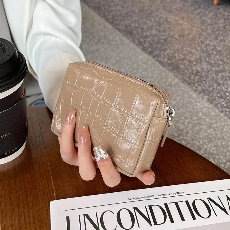 UAKISS  -  Leather Coin Purse Women's Cowhide Zipper Large Capacity Holding Short Lipstick Headphone Storage Purses