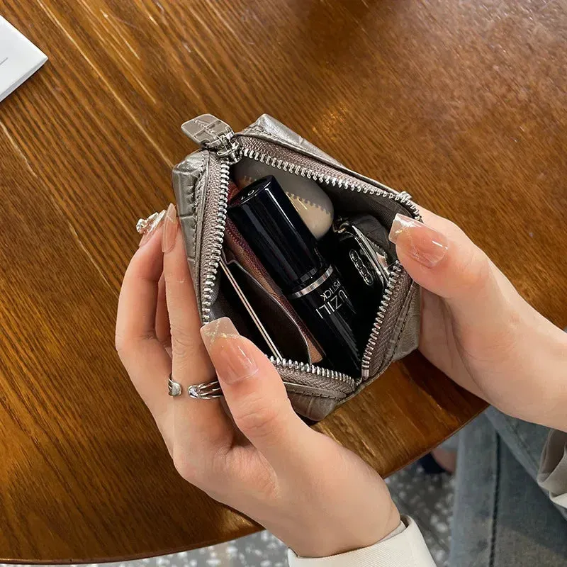 UAKISS  -  Leather Coin Purse Women's Cowhide Zipper Large Capacity Holding Short Lipstick Headphone Storage Purses