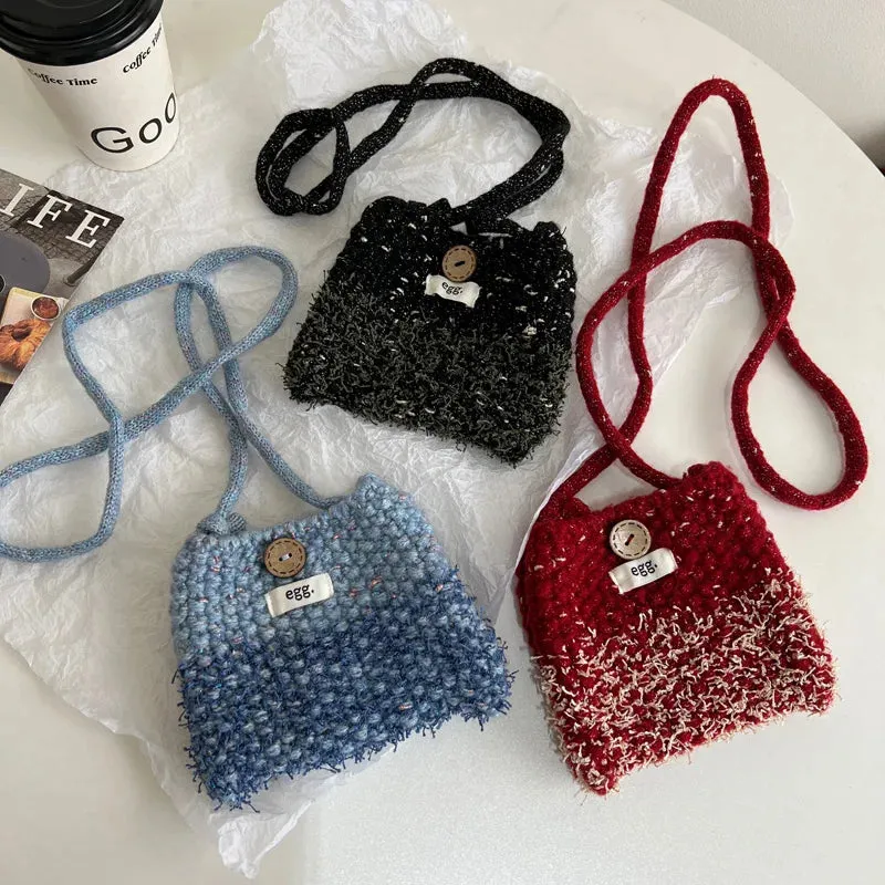 UAKISS  -  Women's Mini Phone Bag Color Blocked Lipstick Headphone Bag Autumn Winter Knitted Crossbody Bag Single Shoulder Bags