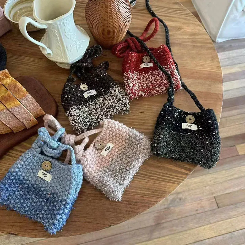 UAKISS  -  Women's Mini Phone Bag Color Blocked Lipstick Headphone Bag Autumn Winter Knitted Crossbody Bag Single Shoulder Bags