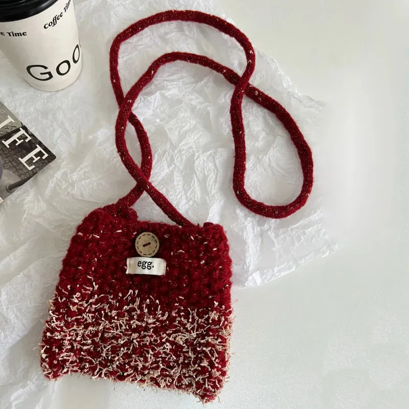 UAKISS  -  Women's Mini Phone Bag Color Blocked Lipstick Headphone Bag Autumn Winter Knitted Crossbody Bag Single Shoulder Bags