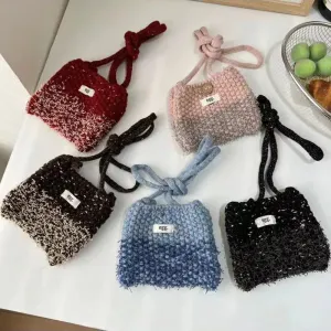 UAKISS  -  Women's Mini Phone Bag Color Blocked Lipstick Headphone Bag Autumn Winter Knitted Crossbody Bag Single Shoulder Bags