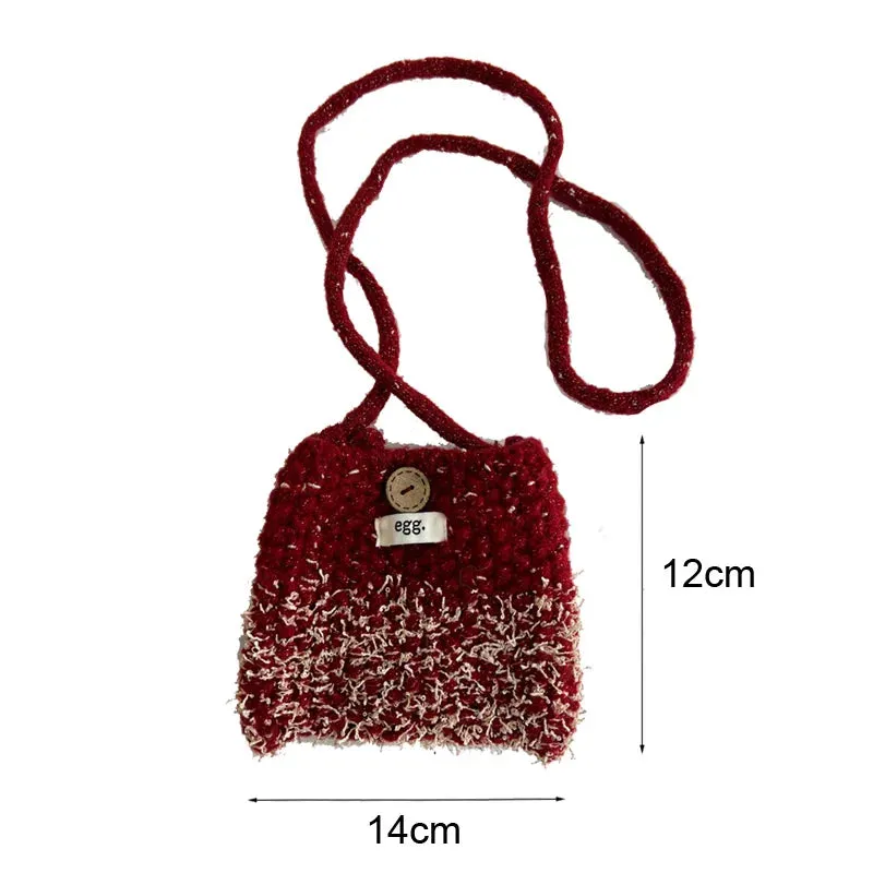 UAKISS  -  Women's Mini Phone Bag Color Blocked Lipstick Headphone Bag Autumn Winter Knitted Crossbody Bag Single Shoulder Bags