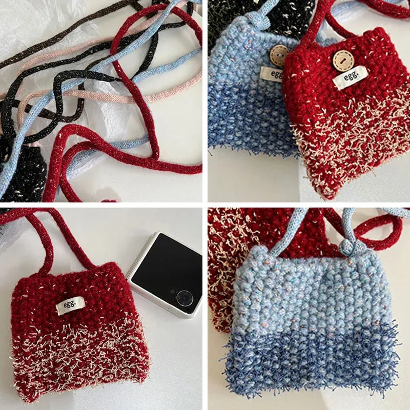UAKISS  -  Women's Mini Phone Bag Color Blocked Lipstick Headphone Bag Autumn Winter Knitted Crossbody Bag Single Shoulder Bags