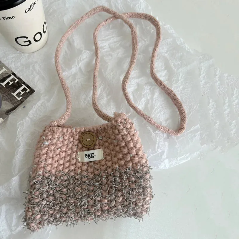 UAKISS  -  Women's Mini Phone Bag Color Blocked Lipstick Headphone Bag Autumn Winter Knitted Crossbody Bag Single Shoulder Bags