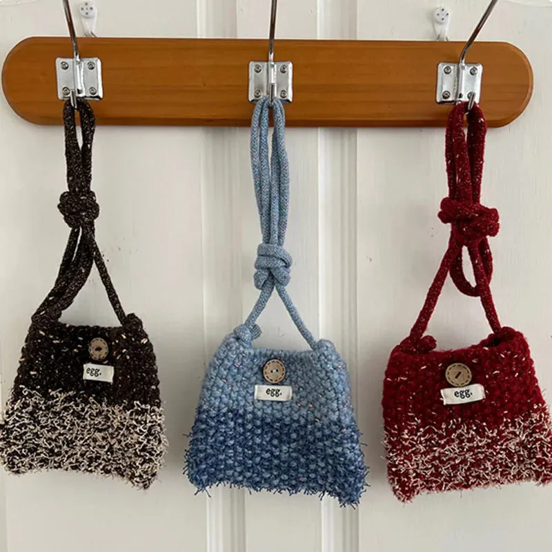 UAKISS  -  Women's Mini Phone Bag Color Blocked Lipstick Headphone Bag Autumn Winter Knitted Crossbody Bag Single Shoulder Bags