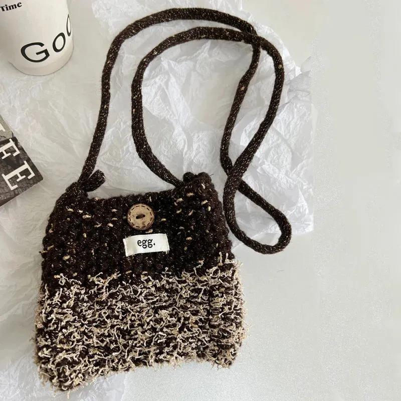 UAKISS  -  Women's Mini Phone Bag Color Blocked Lipstick Headphone Bag Autumn Winter Knitted Crossbody Bag Single Shoulder Bags