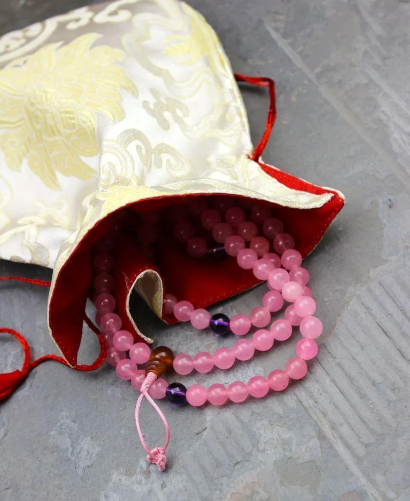 Valentine's Mala with White Silk Bag