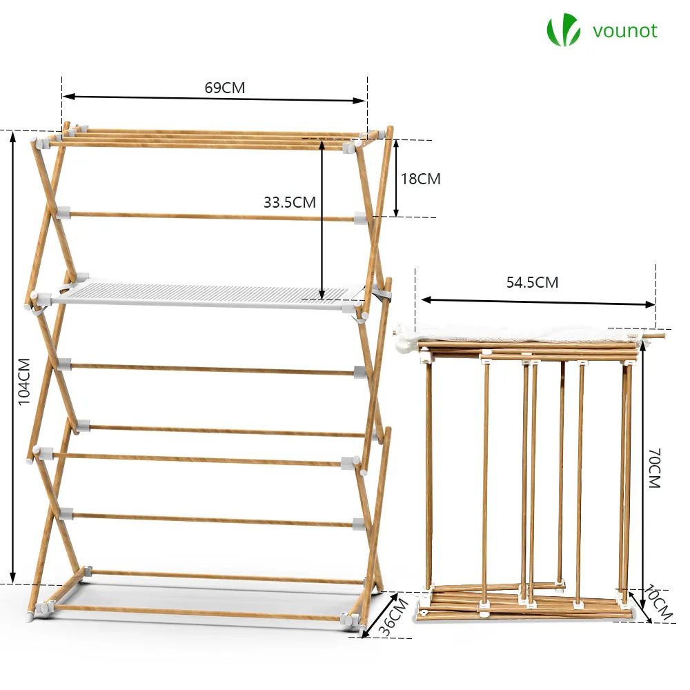 VOUNOT 3-Tier Indoor Airer Clothes Dryer, Wooden Style Clothes Horse, 7m of Drying Space