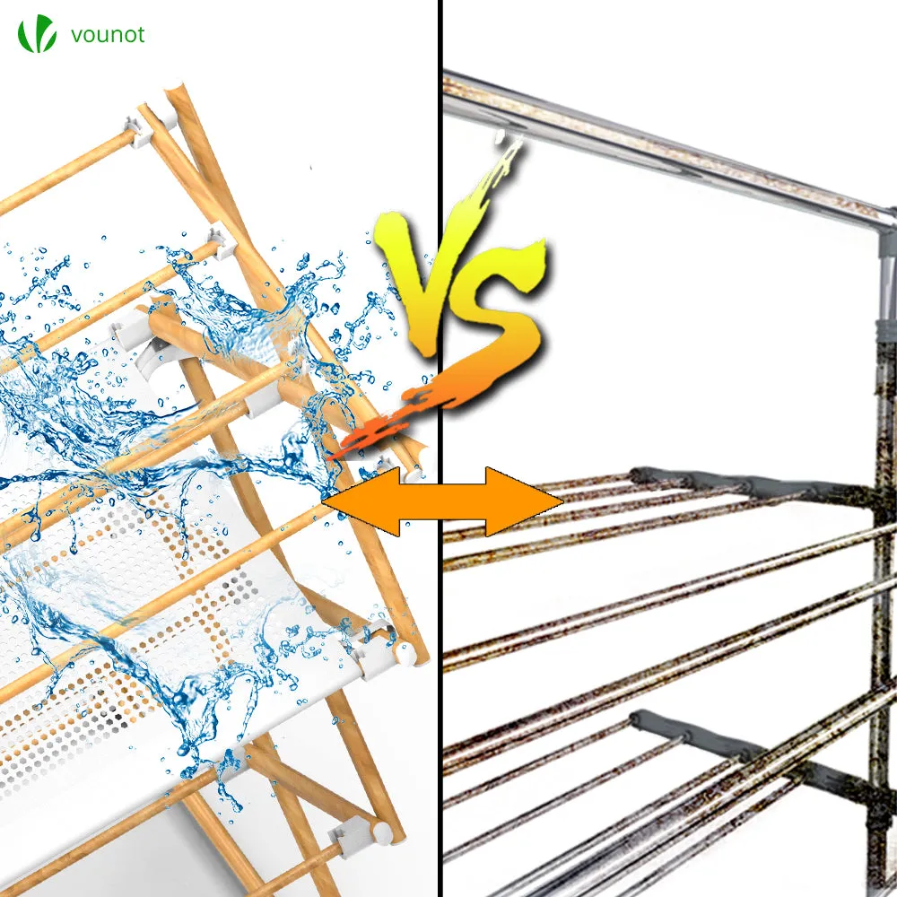 VOUNOT 3-Tier Indoor Airer Clothes Dryer, Wooden Style Clothes Horse, 7m of Drying Space