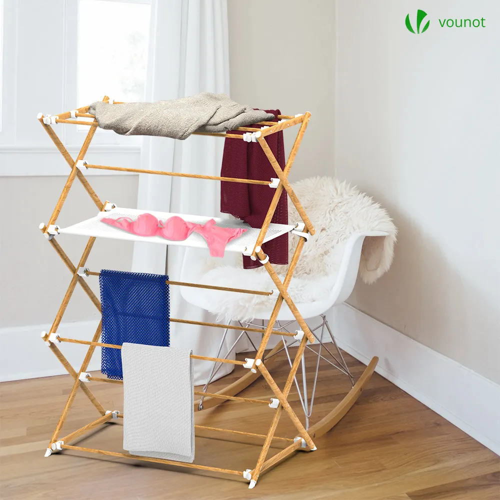 VOUNOT 3-Tier Indoor Airer Clothes Dryer, Wooden Style Clothes Horse, 7m of Drying Space