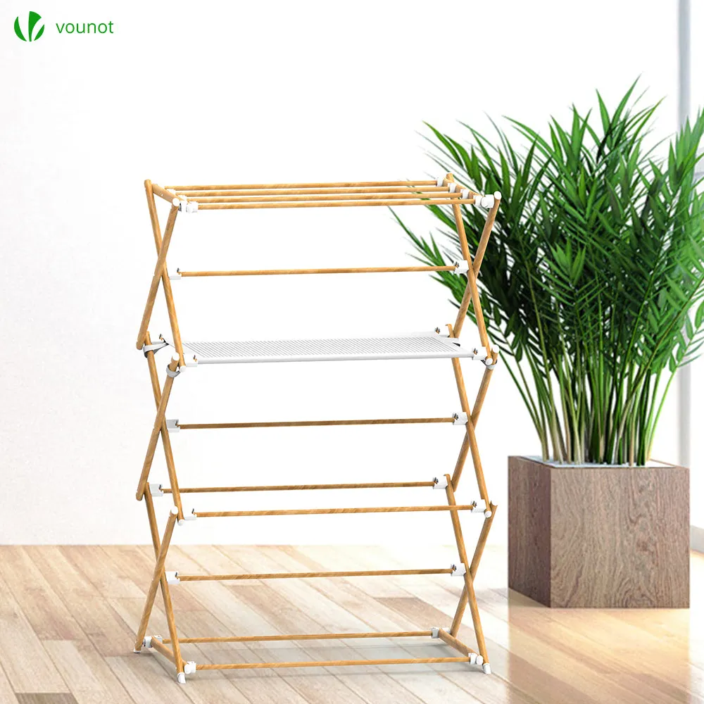 VOUNOT 3-Tier Indoor Airer Clothes Dryer, Wooden Style Clothes Horse, 7m of Drying Space