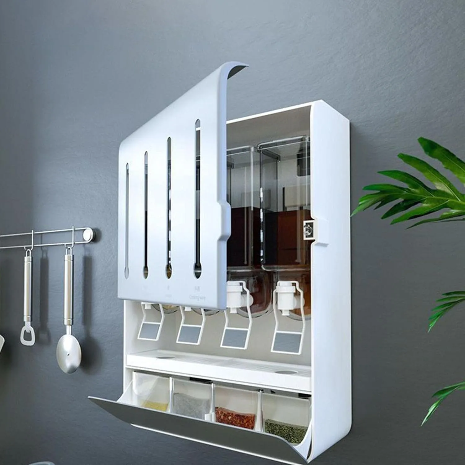 Wall Mounted Condiment Dispenser - Kitchen Shelf Wall Mounted Spice Rack Multifunctional