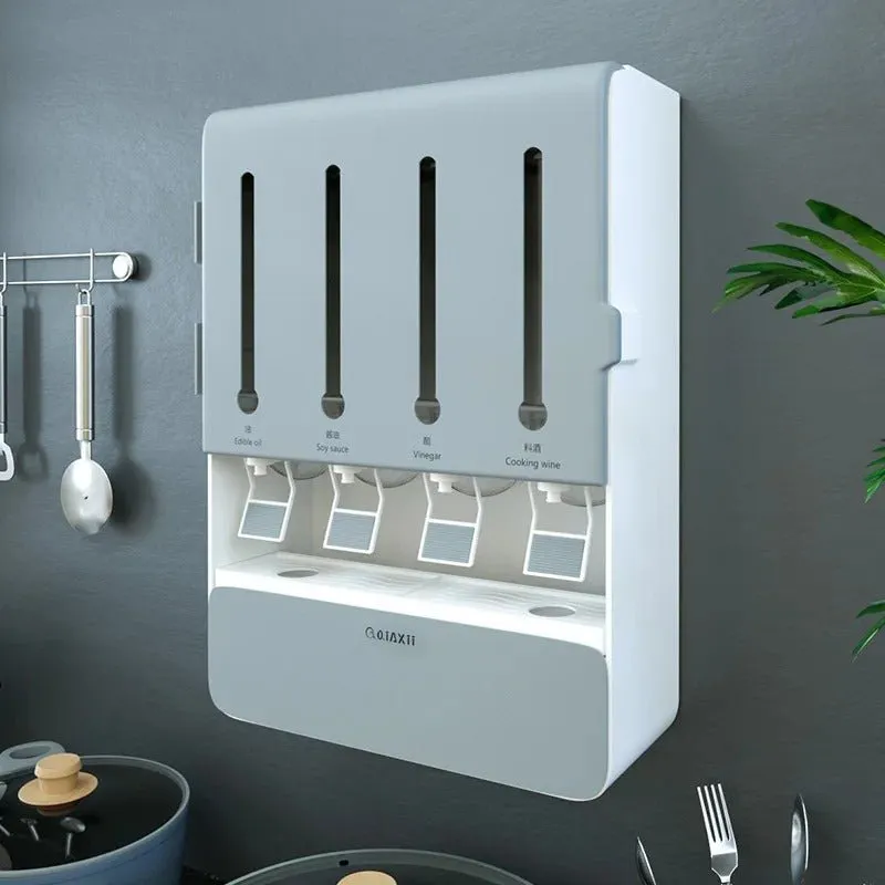 Wall Mounted Condiment Dispenser - Kitchen Shelf Wall Mounted Spice Rack Multifunctional