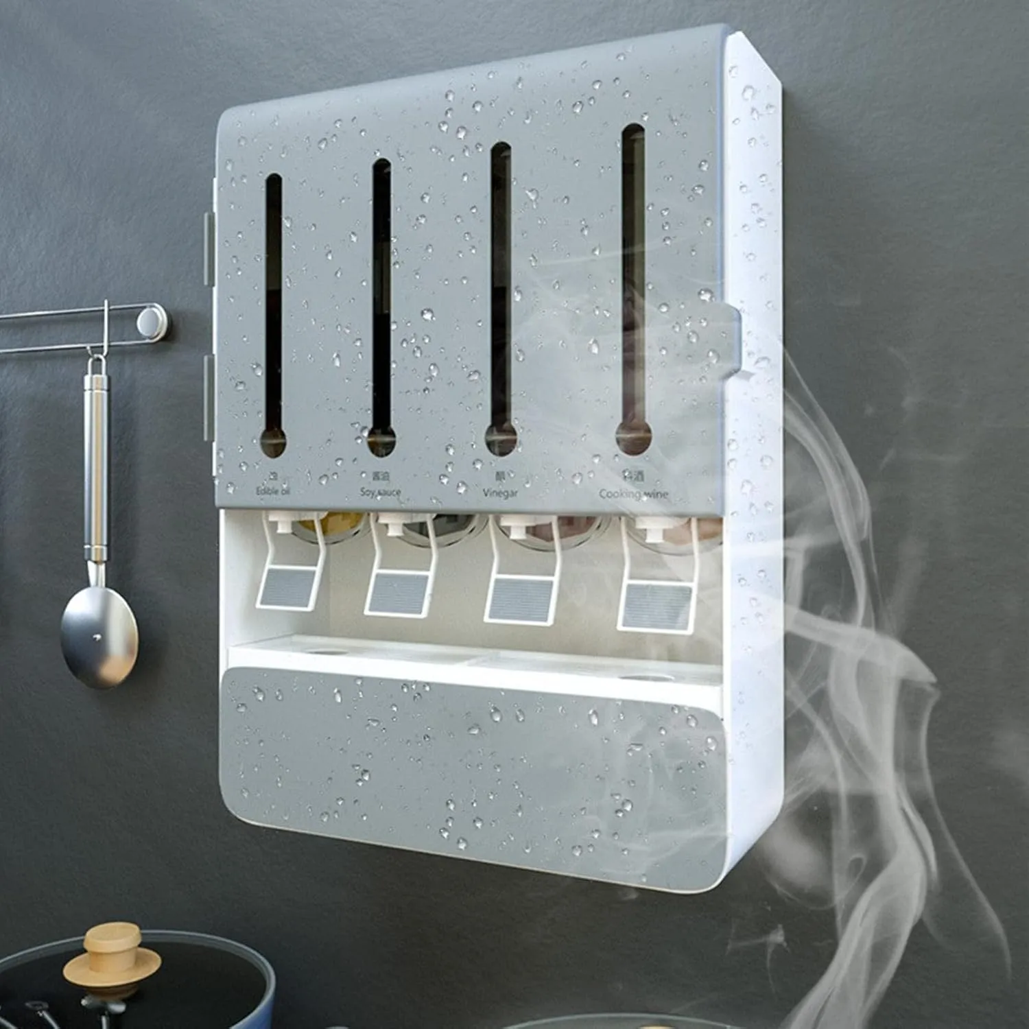 Wall Mounted Condiment Dispenser - Kitchen Shelf Wall Mounted Spice Rack Multifunctional