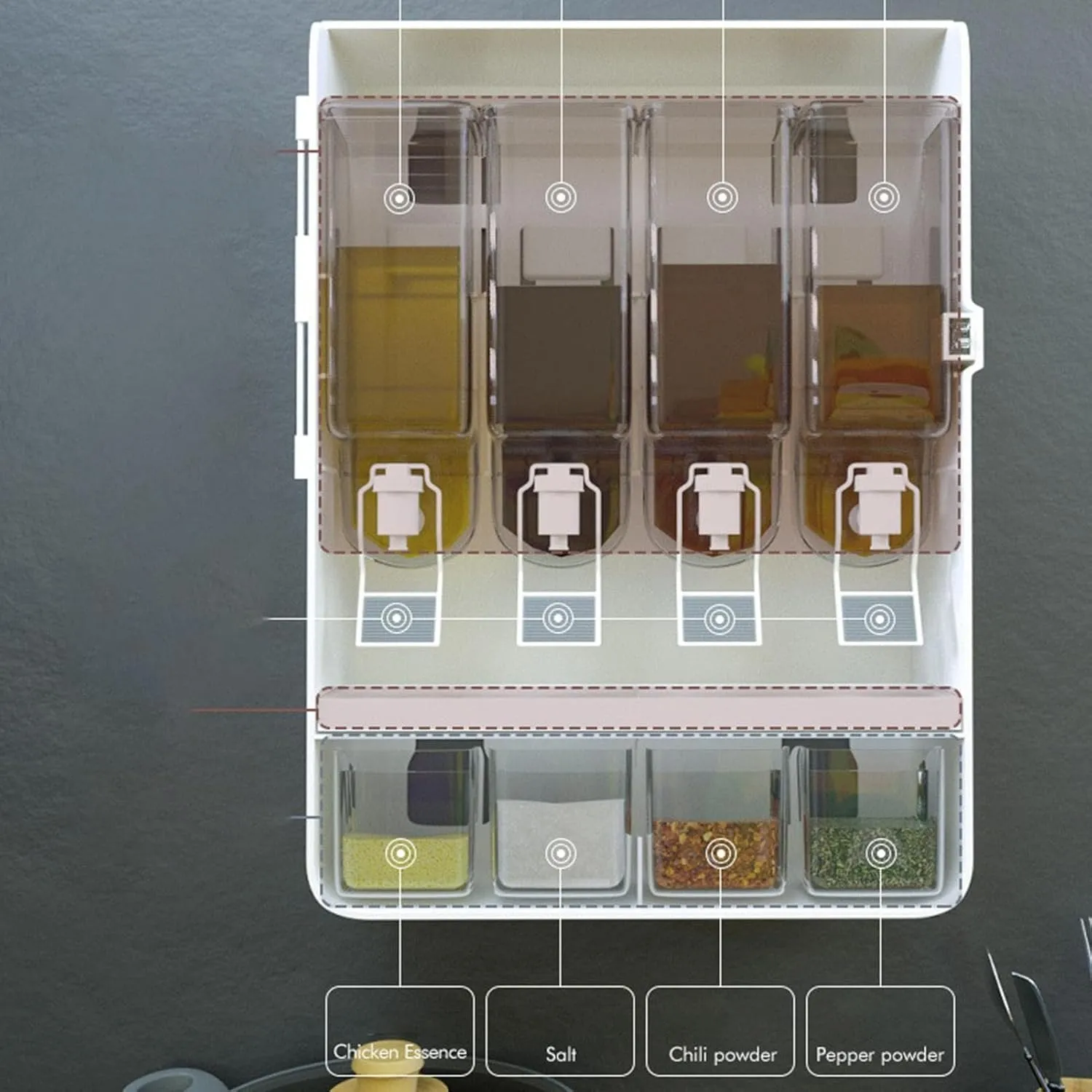 Wall Mounted Condiment Dispenser - Kitchen Shelf Wall Mounted Spice Rack Multifunctional