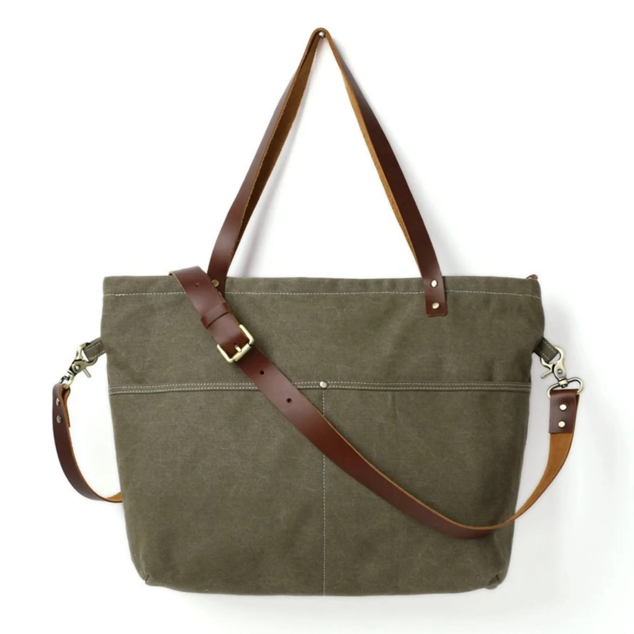 Waxed Canvas with Leather Women Tote Handbag