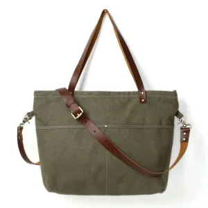 Waxed Canvas with Leather Women Tote Handbag