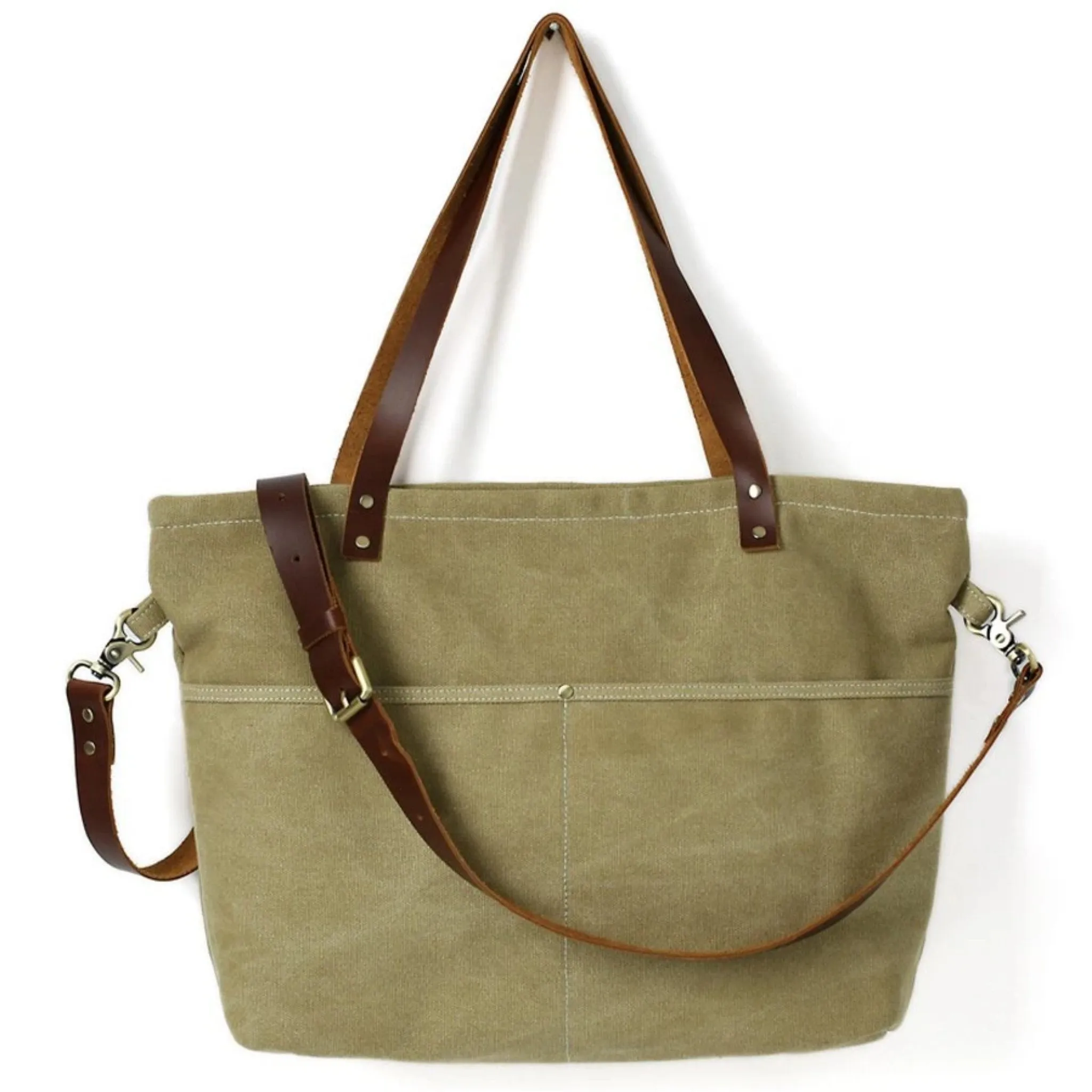 Waxed Canvas with Leather Women Tote Handbag