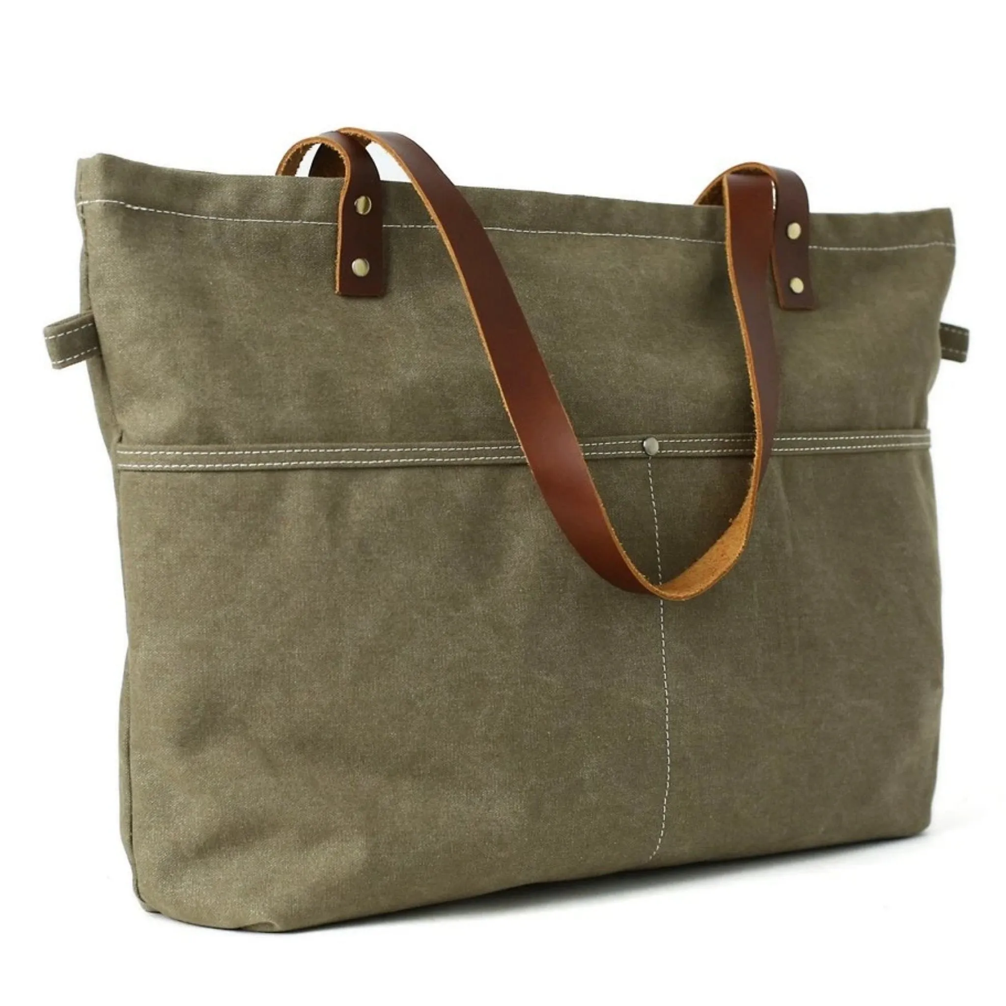 Waxed Canvas with Leather Women Tote Handbag
