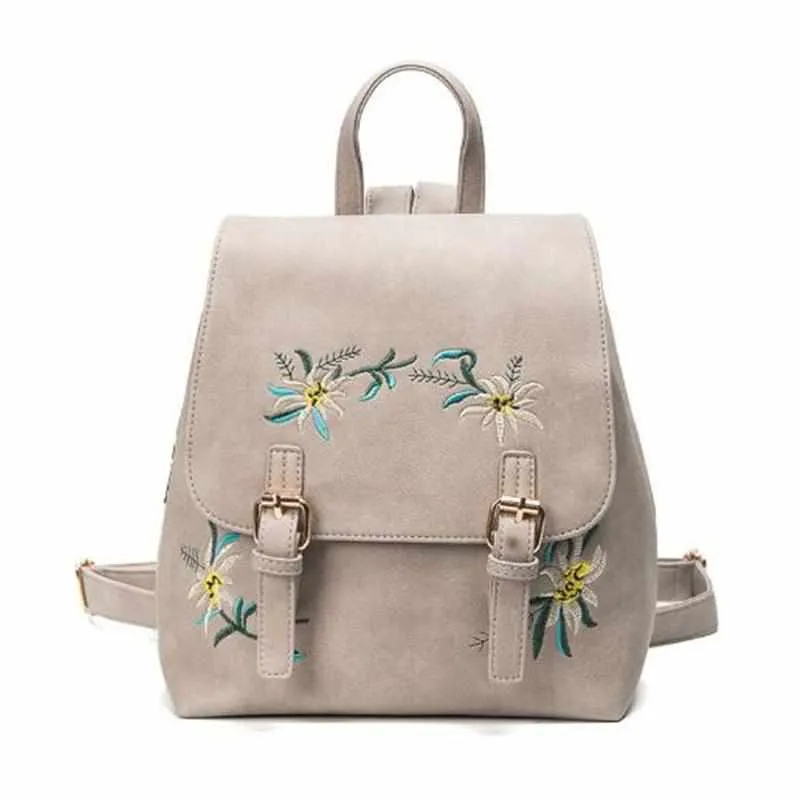 Women Leather Small Backpacks - Small Floral School bags for Girls
