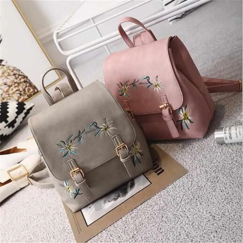 Women Leather Small Backpacks - Small Floral School bags for Girls