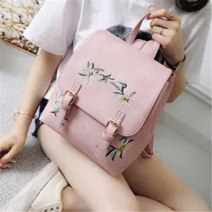 Women Leather Small Backpacks - Small Floral School bags for Girls