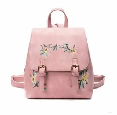 Women Leather Small Backpacks - Small Floral School bags for Girls