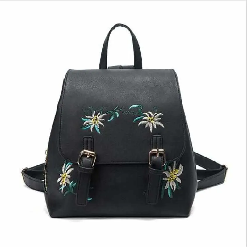 Women Leather Small Backpacks - Small Floral School bags for Girls