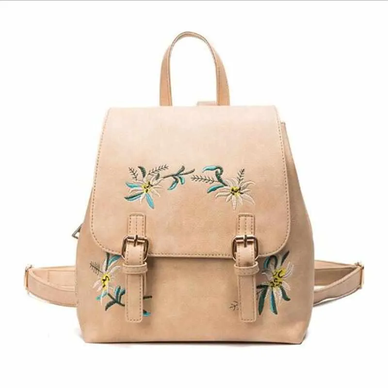 Women Leather Small Backpacks - Small Floral School bags for Girls