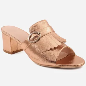 Women "FREYA"Metallic Decorated Buckle and block Heel Slip on Sandals