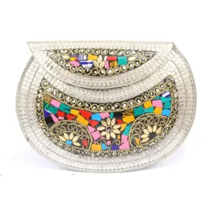 Womens Metal Mosaic Shell Mop Wedding Party Box Clutch (Multicolour)