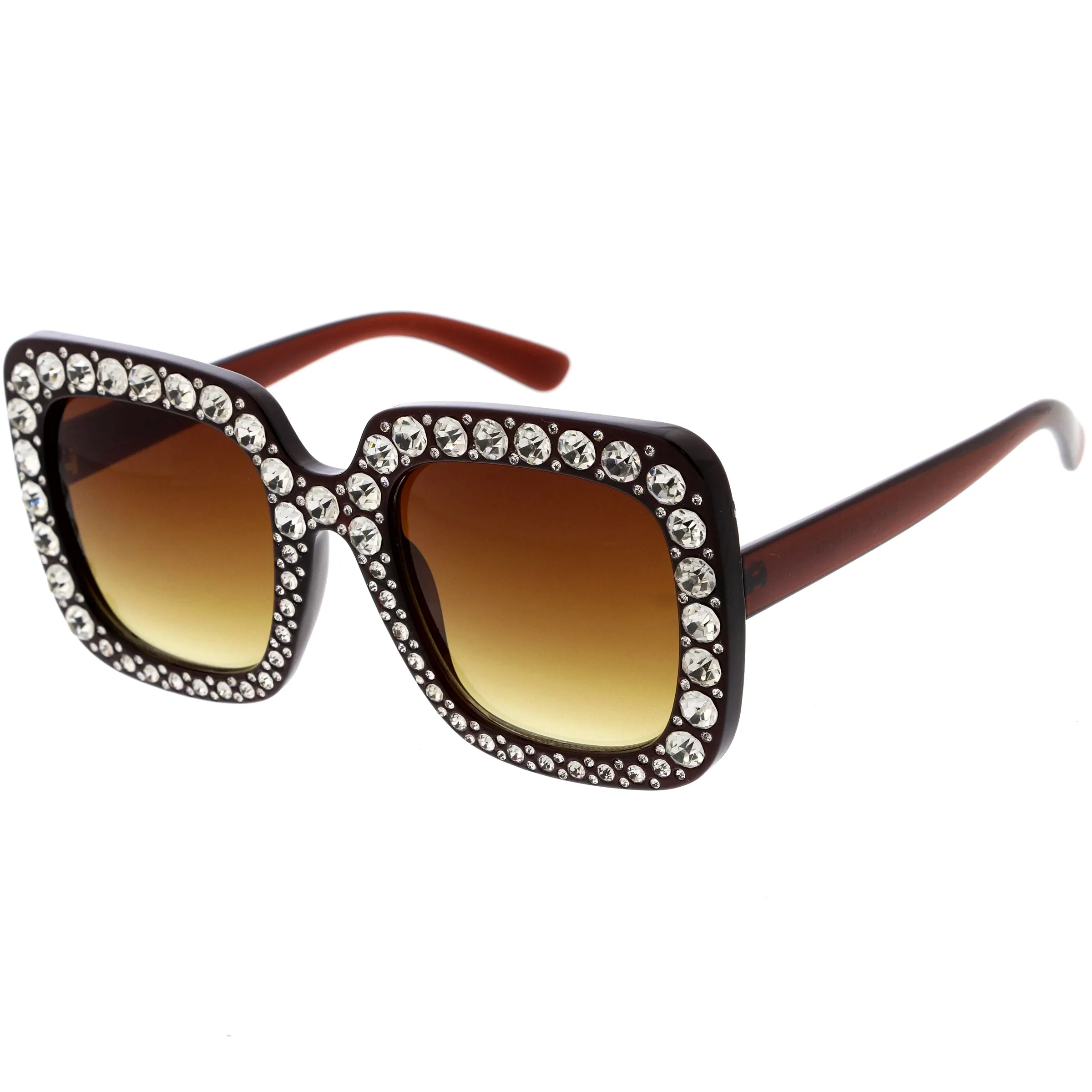 Women's Oversize Glamorous Crystal Rhinestone Square Sunglasses C586